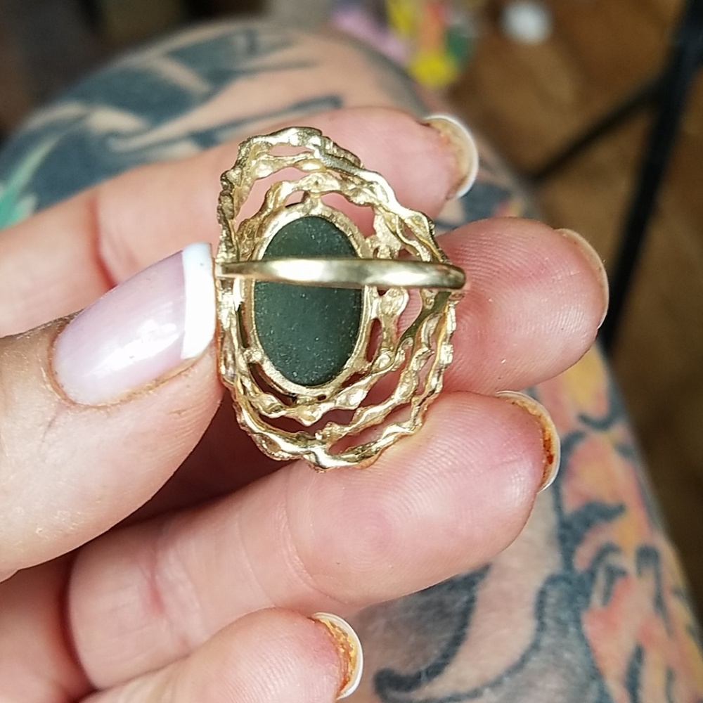Fabulous estate vintage 14k & Jade Ring Big - Picture 3 of 5